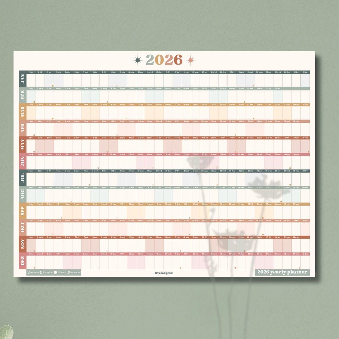 Boho Earth Tones 2026 Year Wall Planner