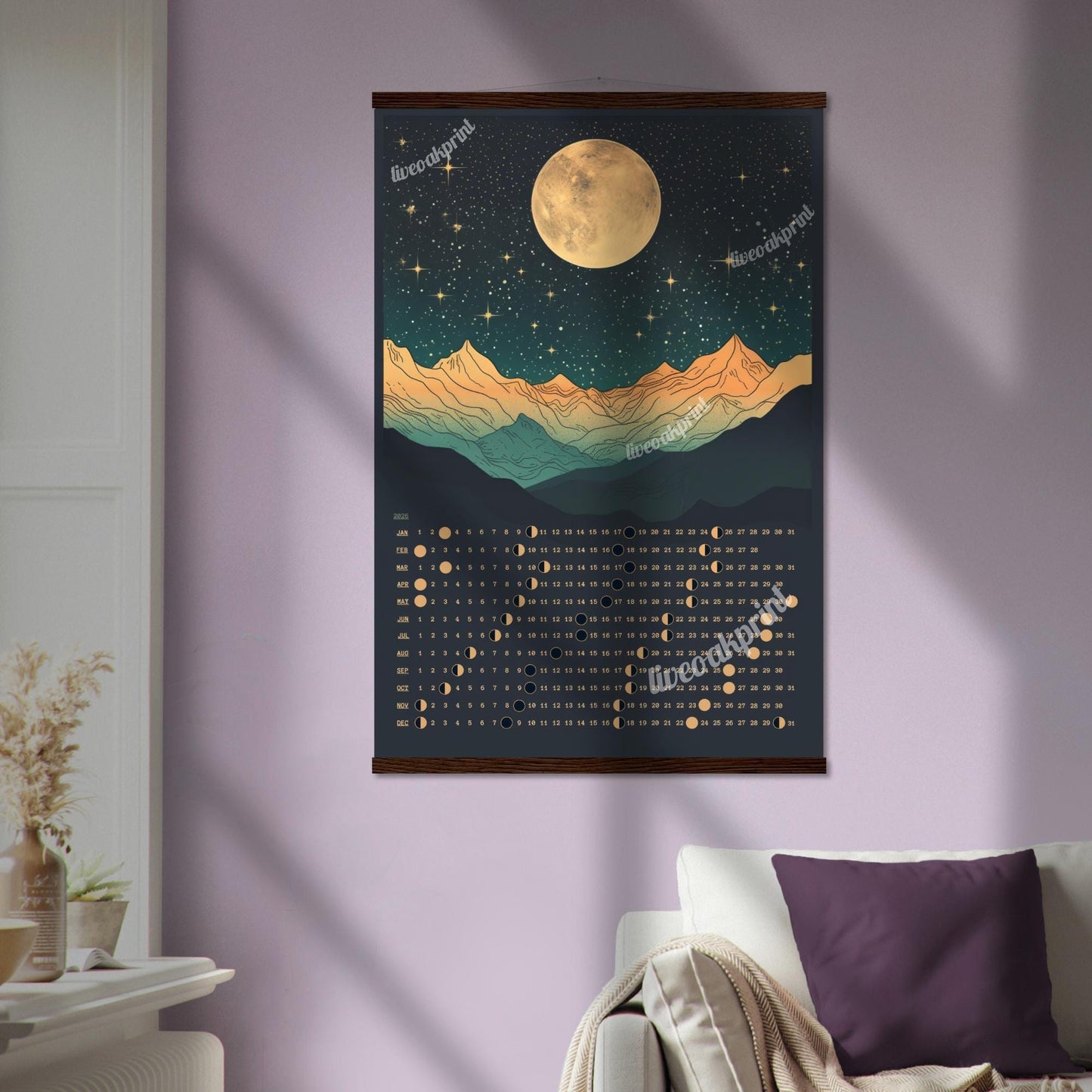 2026 Moon Phase Calendar – 2026 Lunar Calendar – 2026 Wall Calendar – Hanging Moon Calendar – Full Moon Calendar – Witchy Gift Ideas