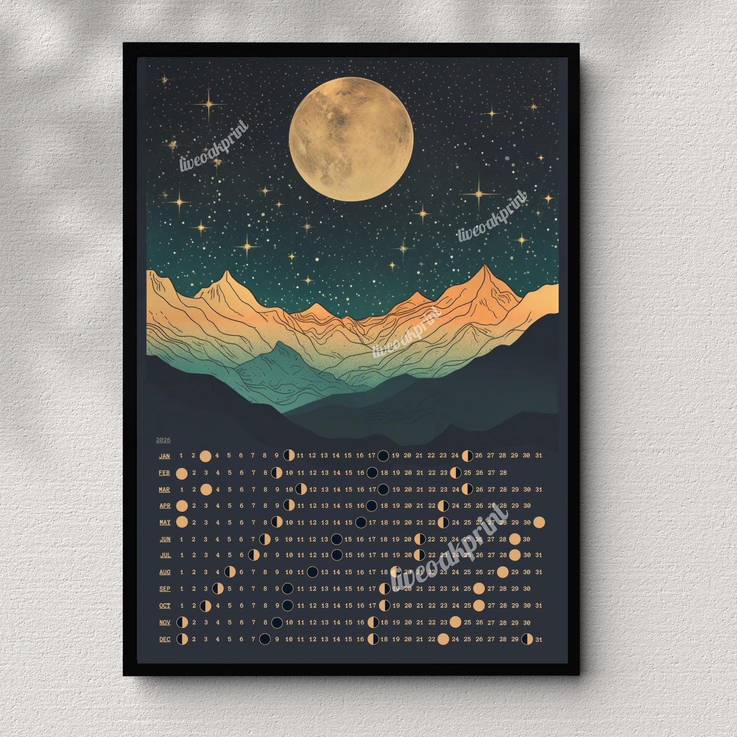 2026 Moon Phase Calendar – 2026 Lunar Calendar – 2026 Wall Calendar – Hanging Moon Calendar – Full Moon Calendar – Witchy Gift Ideas