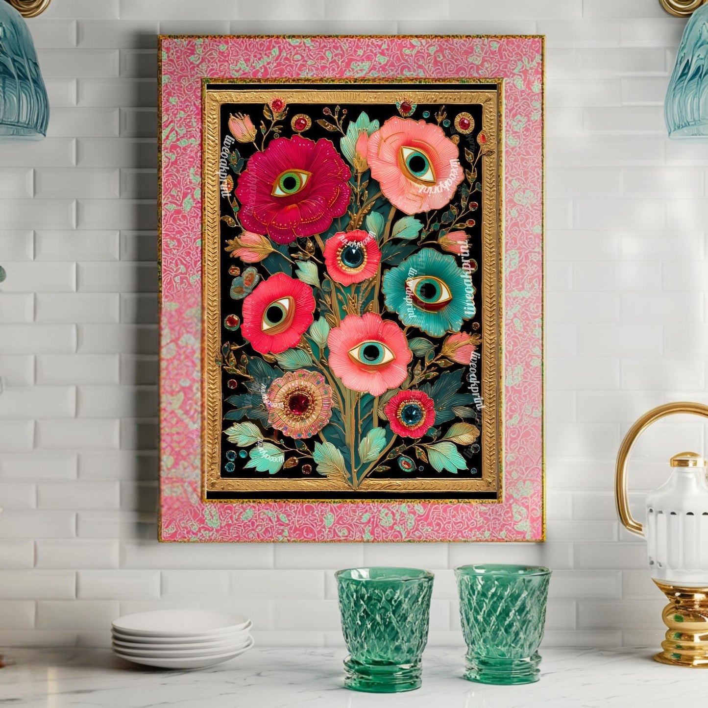 Surreal Flower Eye Art Print – Trippy Flower Wall Art Maximalist Decor Witchy Surrealism Botanical Poster Boho Funky Psychedelic Wall Art
