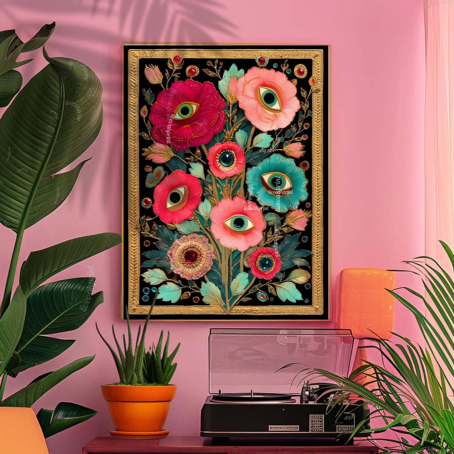 Surreal Flower Eye Art Print – Trippy Flower Wall Art Maximalist Decor Witchy Surrealism Botanical Poster Boho Funky Psychedelic Wall Art