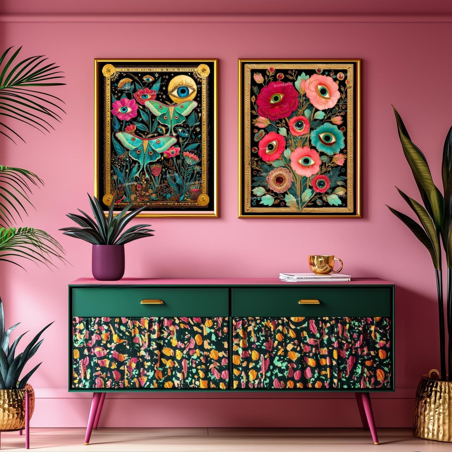 Surreal Flower Eye Art Print – Trippy Flower Wall Art Maximalist Decor Witchy Surrealism Botanical Poster Boho Funky Psychedelic Wall Art