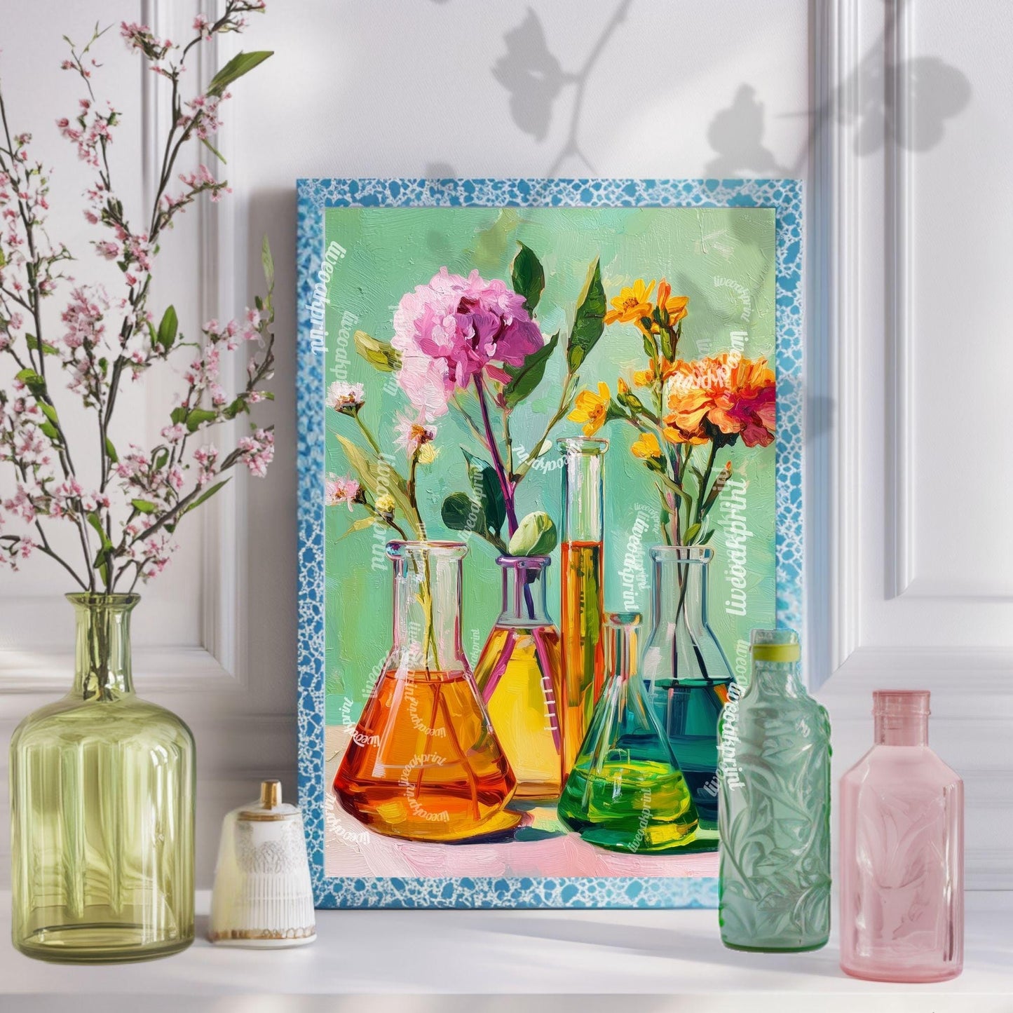Science and Flowers Wall Art – Colorful Beaker & Blossom Print for STEM Decor, Teacher Gift, or Botanical Lab Aesthetic