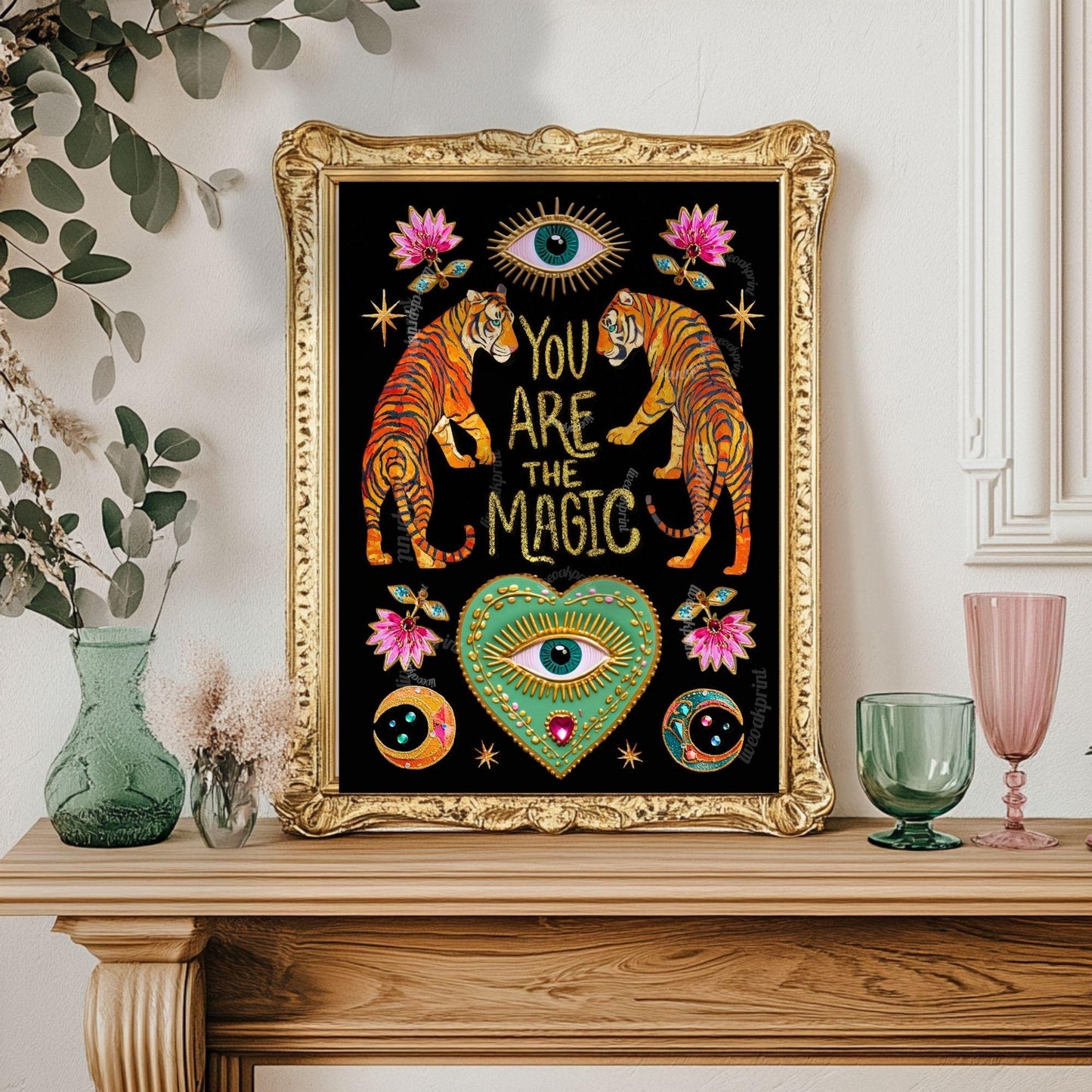 You Are The Magic Print – Tiger Wall Art Jungalow Print Surrealist Wall Art Witchy Wall Decor Boho Eye Wall Art Witchy Wall Decor