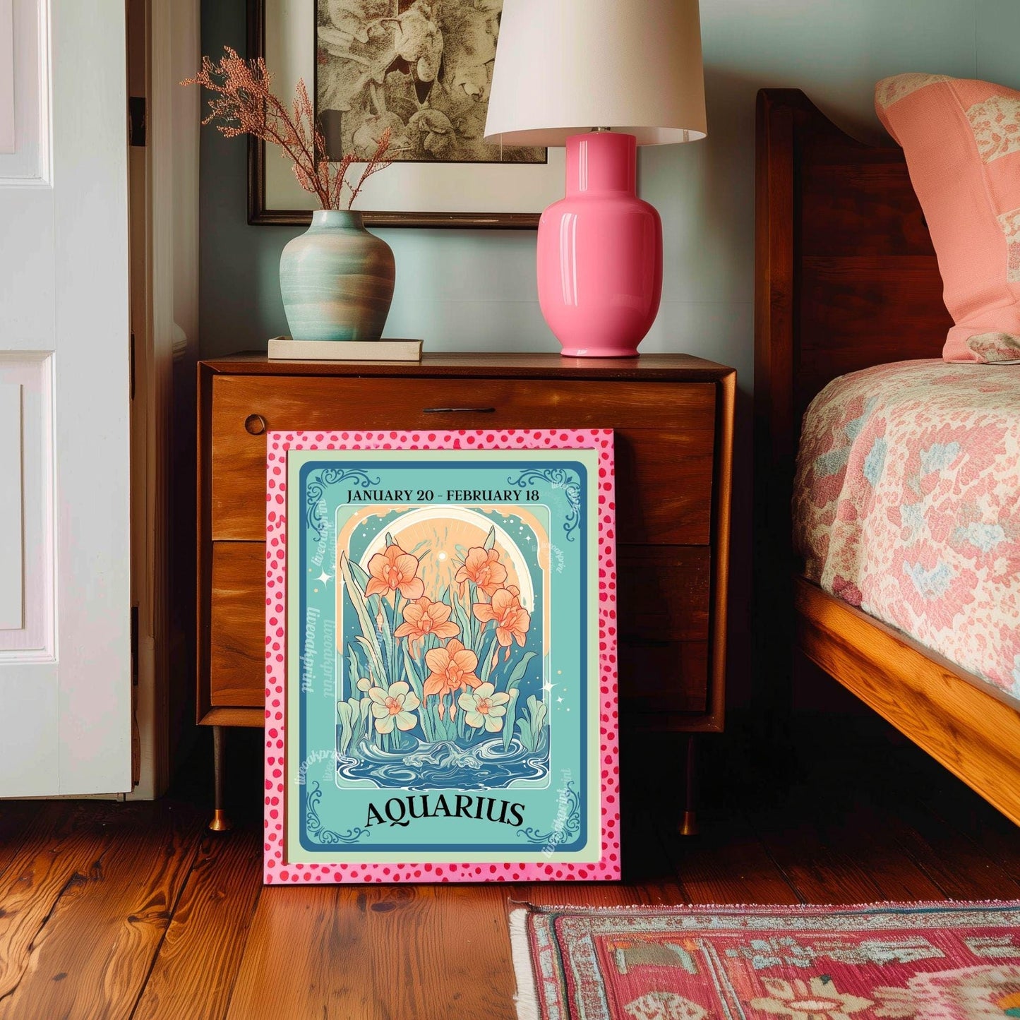 Aquarius Tarot Print – Aquarius Gift, Aquarius Art Print Zodiac Wall Art Astrology Decor Air Sign Wall Print January Birthday Gift