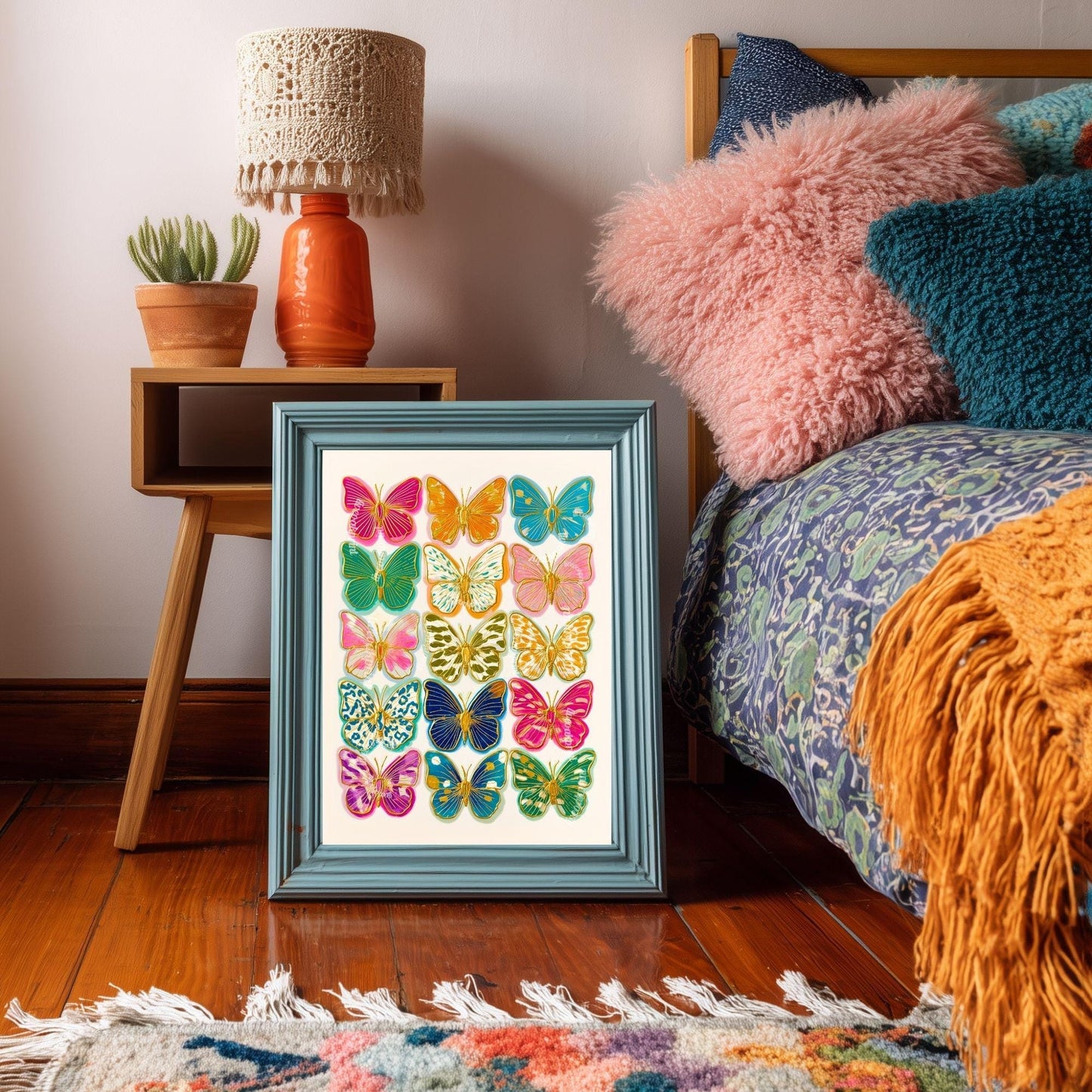 Colorful Butterfly Wall Art Print – Maximalist Dopamine Decor for Bedroom, Living Room, or Boho Gallery Wall Dorm Wall Decor Funky Kids Room