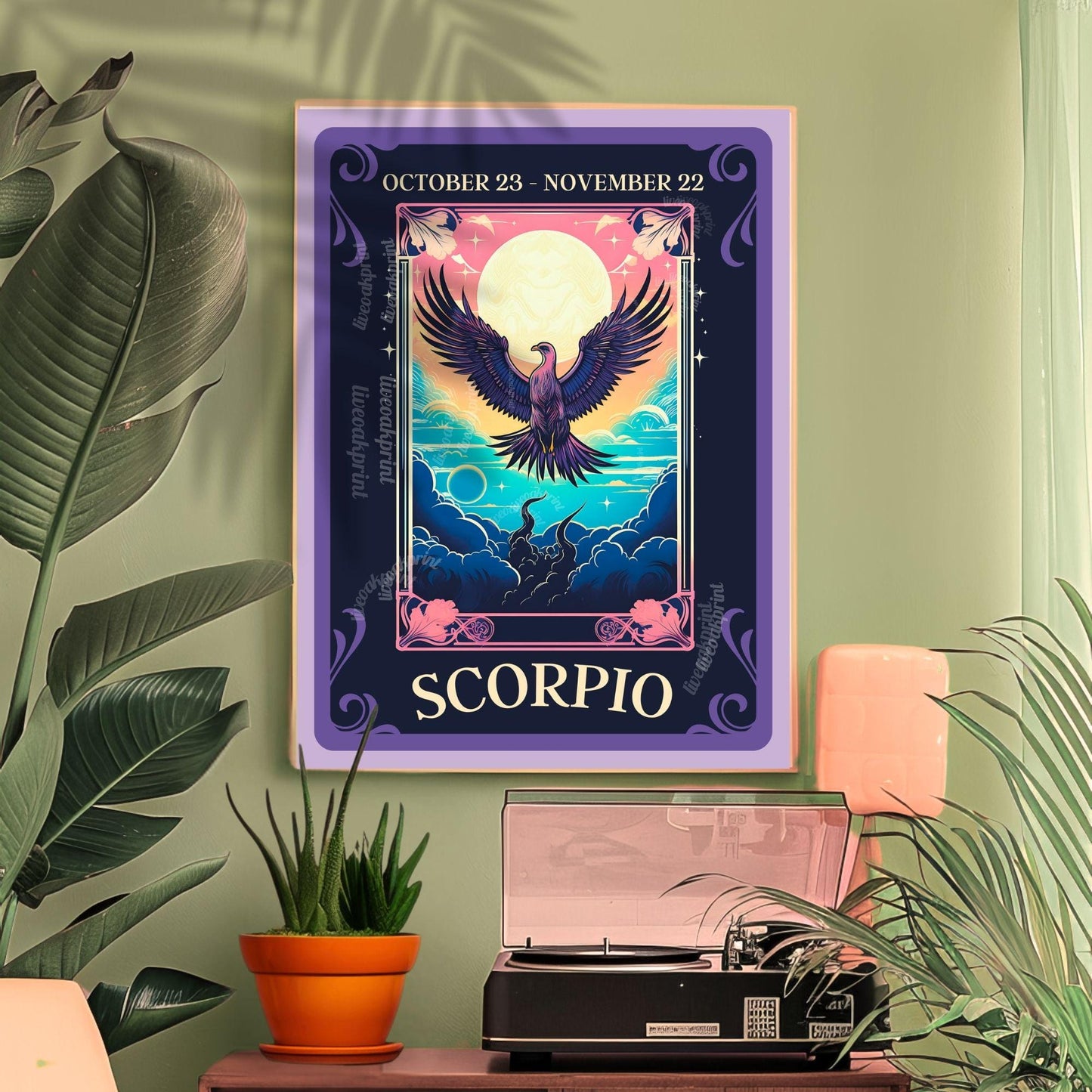 Scorpio Tarot Print – Scorpio Gift, Zodiac Wall Art Astrology Decor Mysterious Water Sign Poster October Birthday Scorpio Art Print