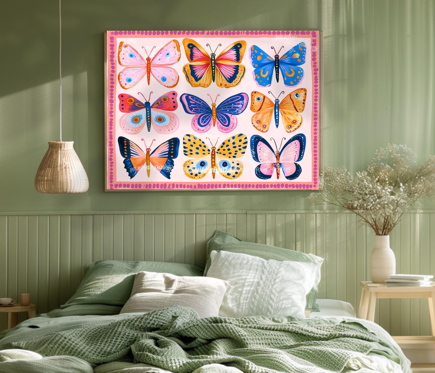 Pink Butterflies Horizontal Print – Colorful Butterfly Wall Art Nature-Inspired Decor Maximalist Gallery Wall Dopamine Decor Over Desk Art