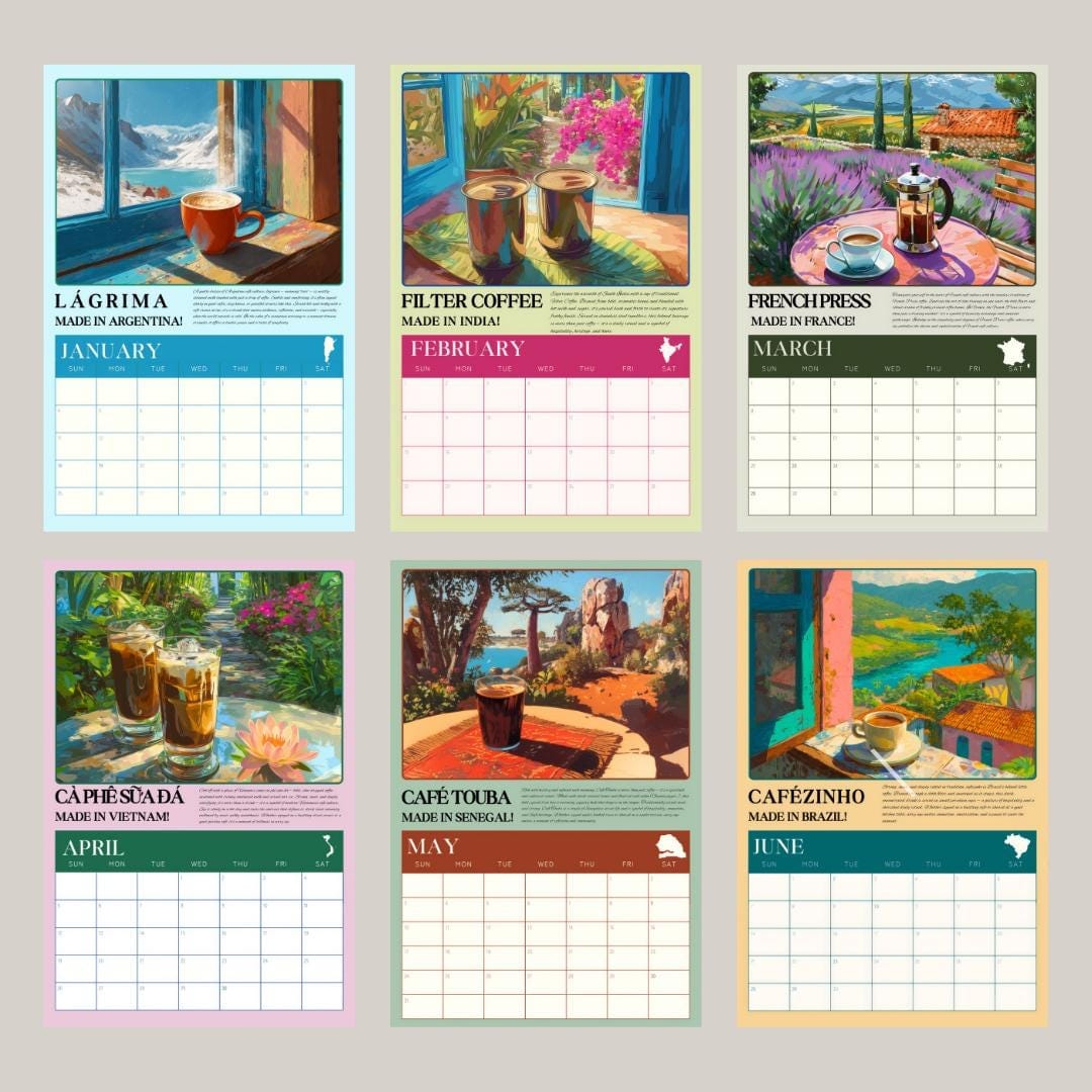 2026 Wall Calendar: Coffee Around the World – Coffee Wall Calendar – Coffee Gift Ideas