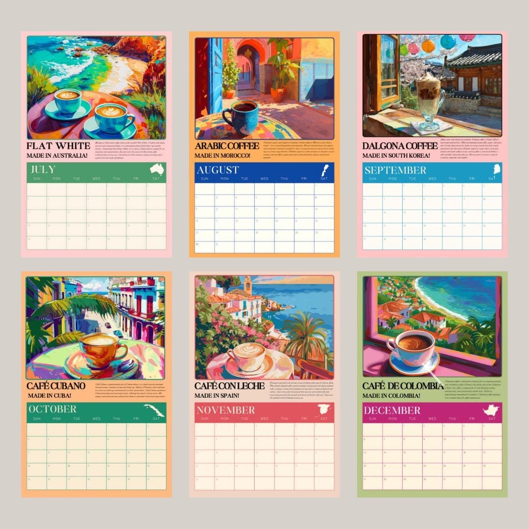 2026 Wall Calendar: Coffee Around the World – Coffee Wall Calendar – Coffee Gift Ideas