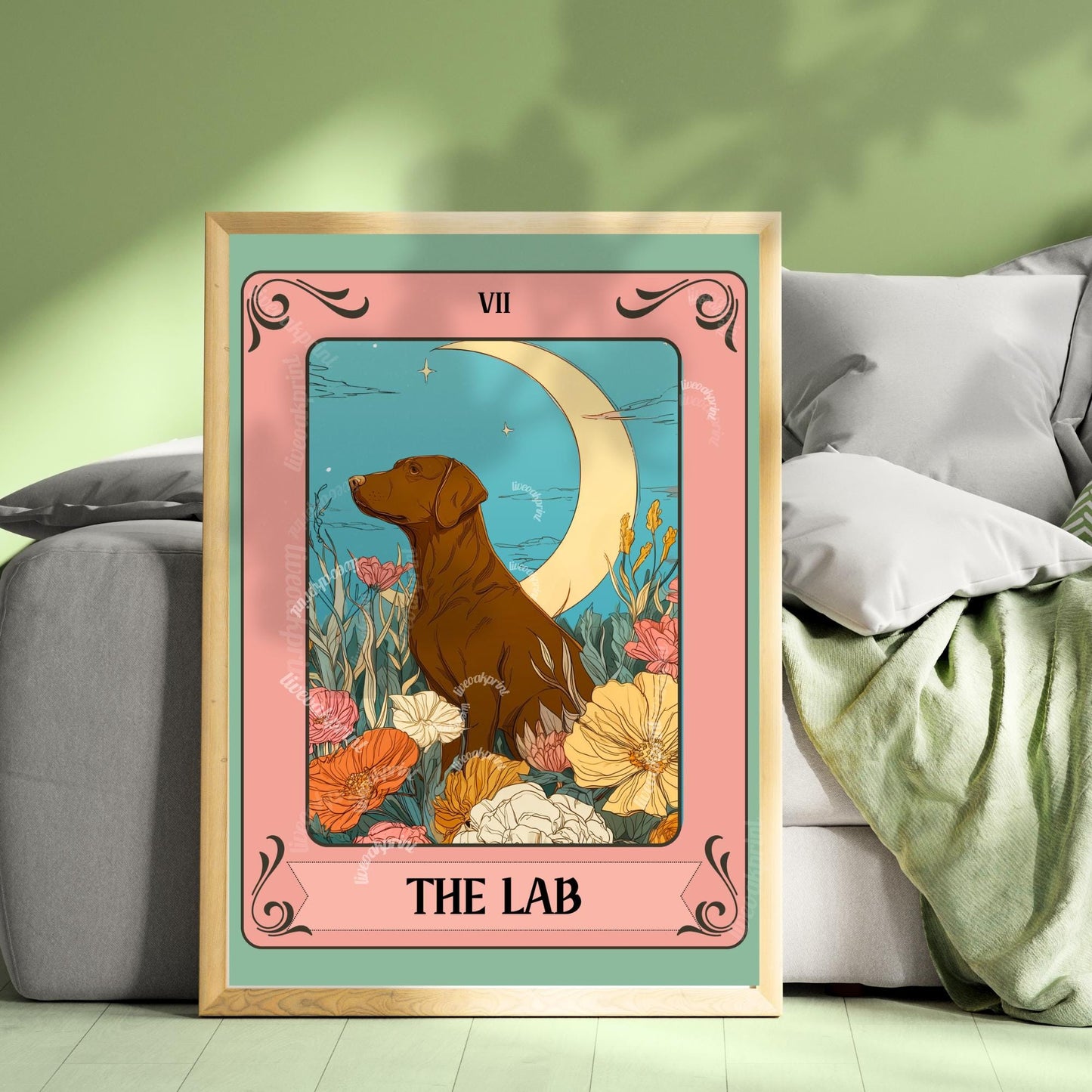 The Lab Tarot Card Art Print: Chocolate Lab Wall Art, Gift for Chocolate Lab Owner