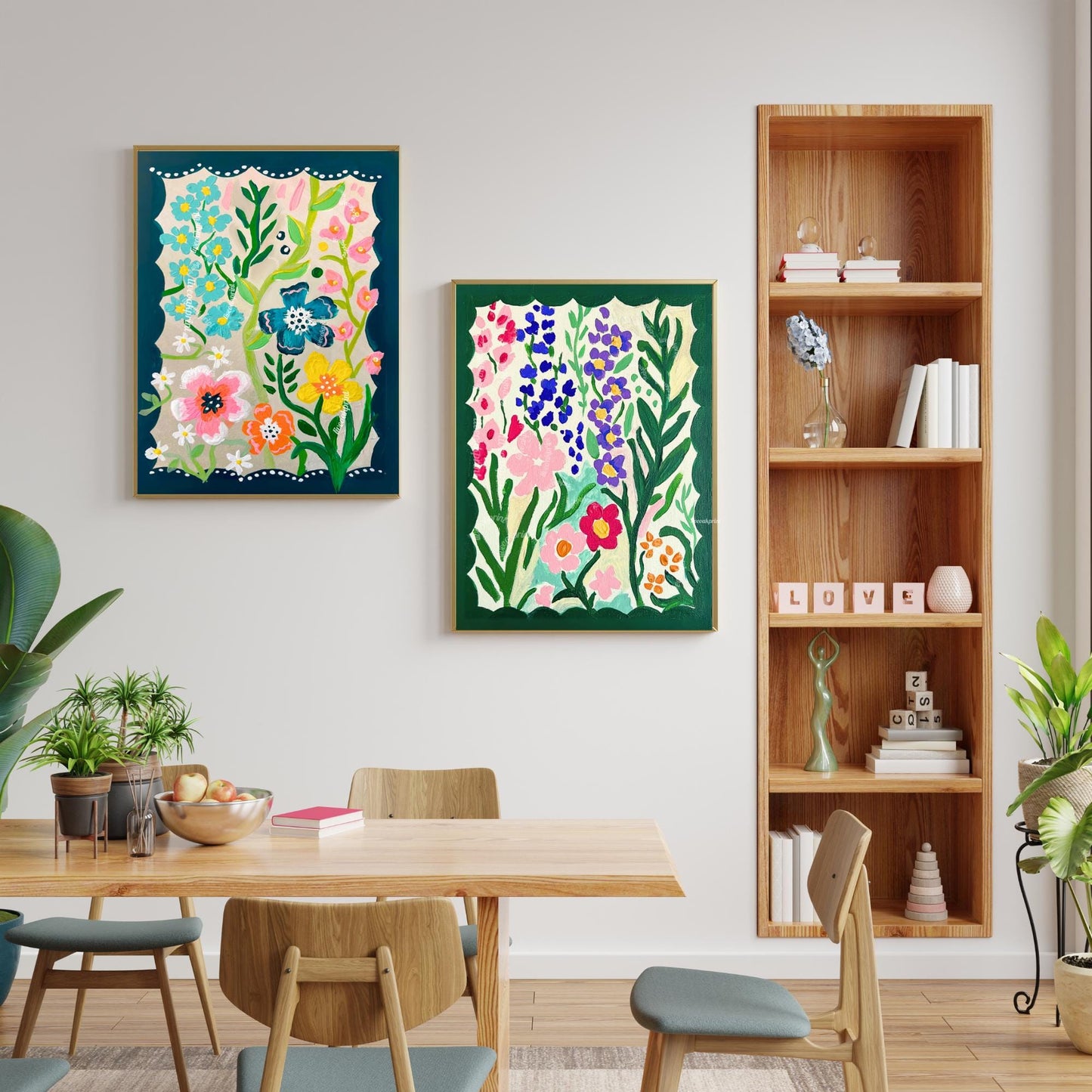 Midnight Green Garden Print - Teal Blue Floral Wall Art