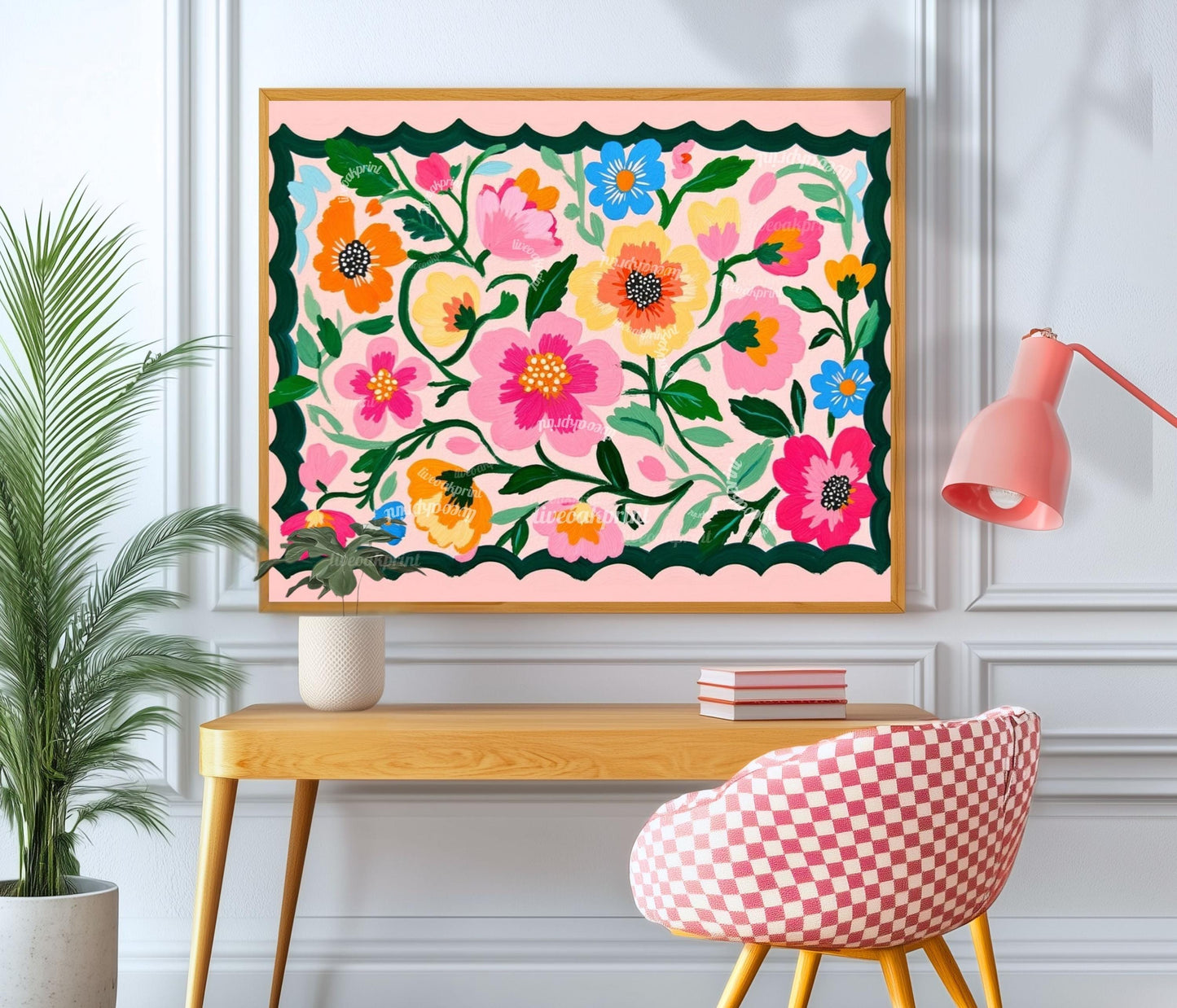 Floral Wall Art – Pastel Wall Art Folk Art Flower Print – Colorful Botanical Home Decor