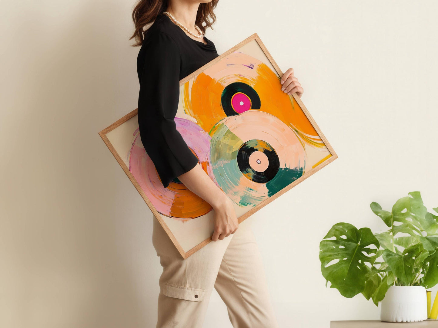 Retro Vinyl Painting - Sage, Pink and Orange Music Print