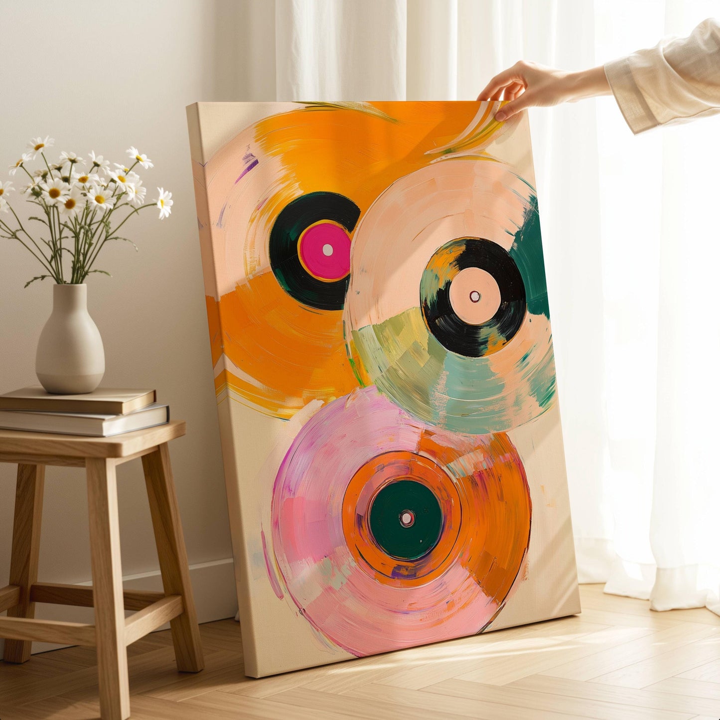 Retro Vinyl Painting - Sage, Pink and Orange Music Print