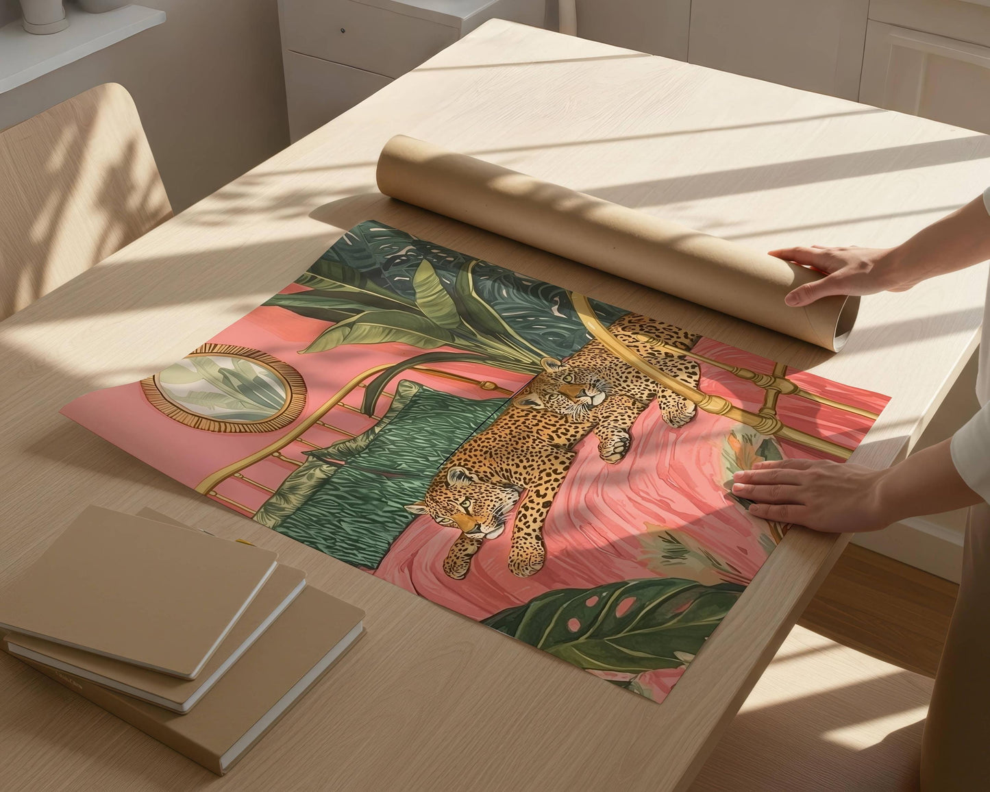 Leopard Bedroom Wall Art – Tropical Cat Print – Jungle Bedroom Decor – Pink Maximalist Wall Art – Preppy Safari Animal Print Glam Home Decor