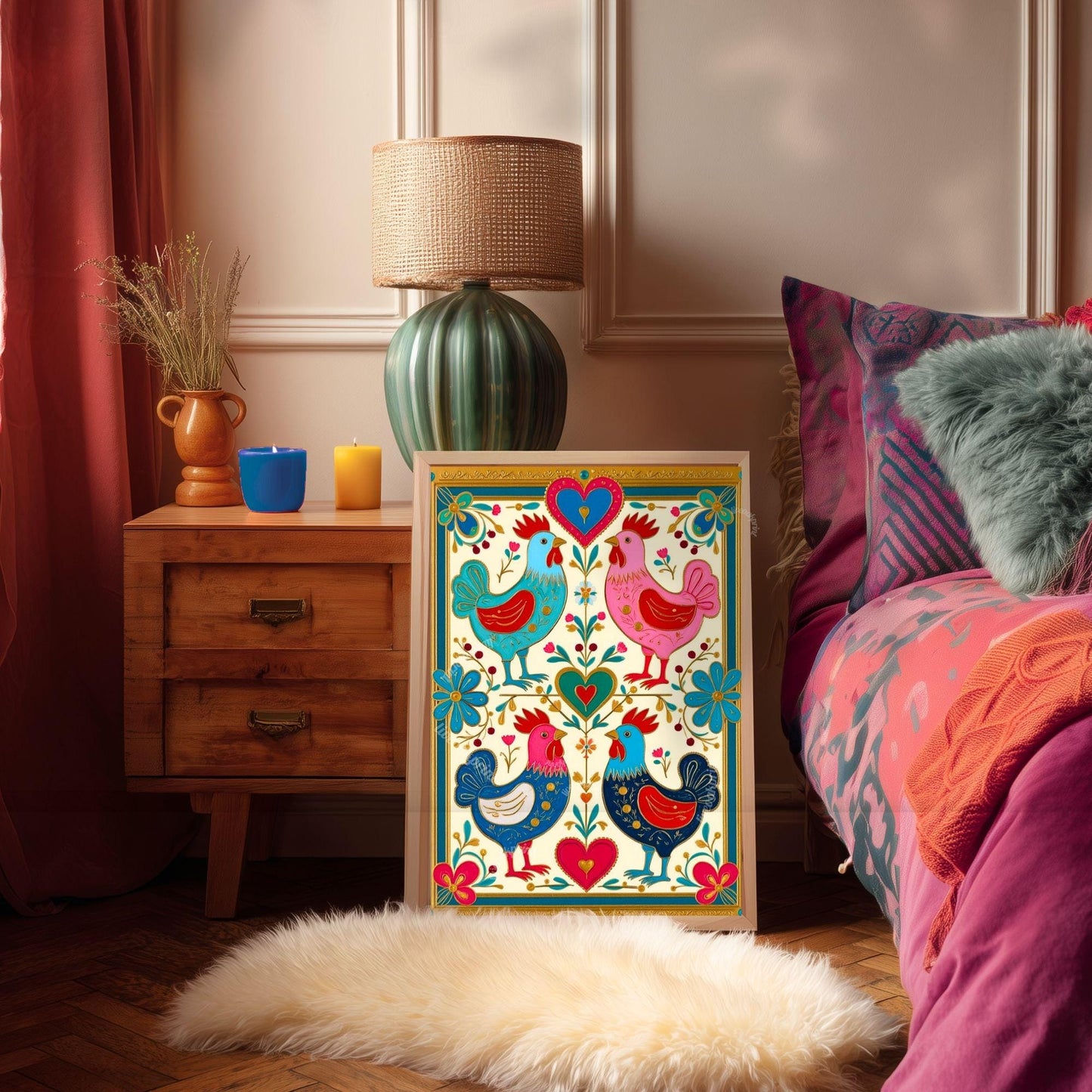 Scandi Boho Rooster Art Print