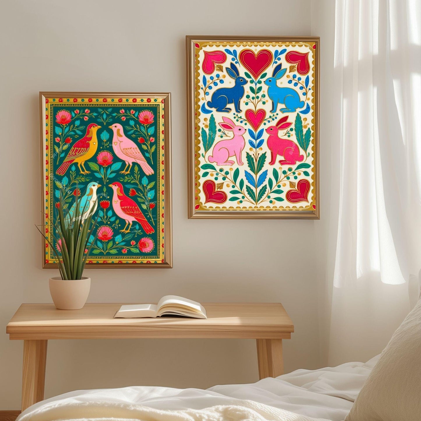 Scandi Boho Bird Print – Modern Folk Art for Cozy Homes Bird Folk Print For Kitchen Nordic Wall Decor