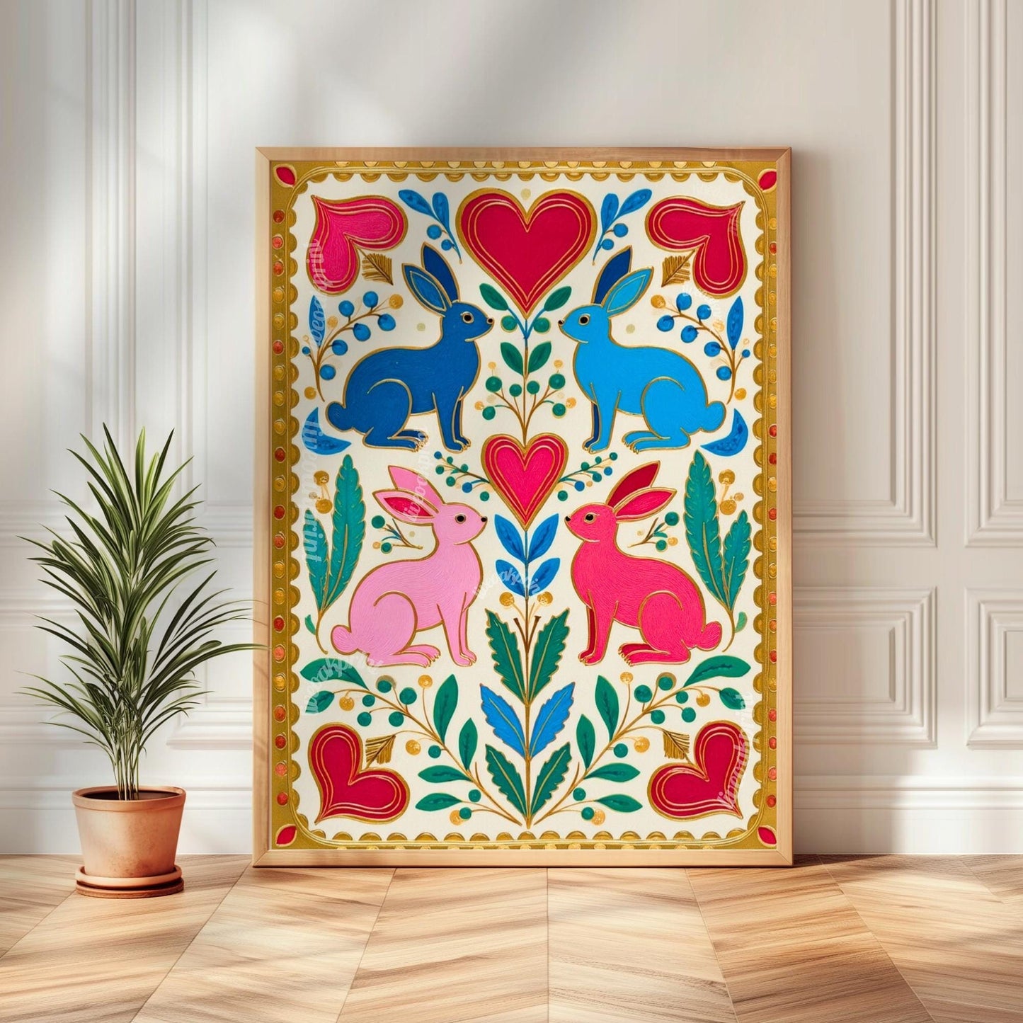 Scandi Boho Wall Art Set - Set of 3 Scandinavian Art Prints Nordic Wall Art Set of Three Hygge Bedroom Decor, Nordic Folk Heart, Rabbit Art