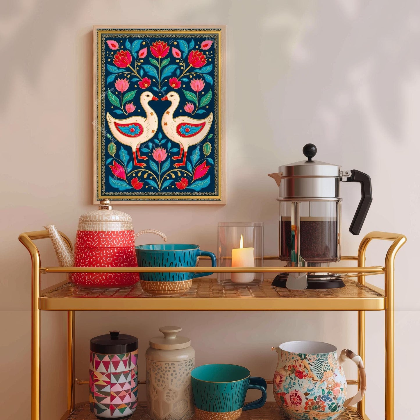 Scandinavian Goose Prink – Boho Scandy Wall Decor Nordic Wall Art Woodland Creature Nursery Print Navy Gooses Wall Decor Modern Folk