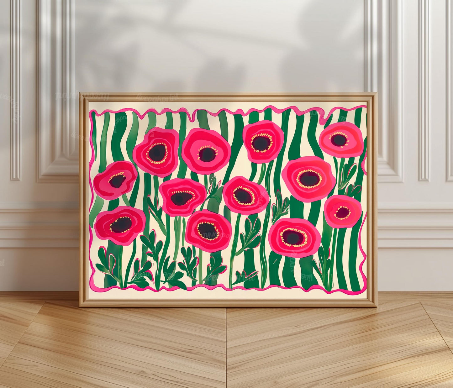 Red Poppies Horizontal Wall Art : Floral Landscape Print Over The Couch or Bedroom Art