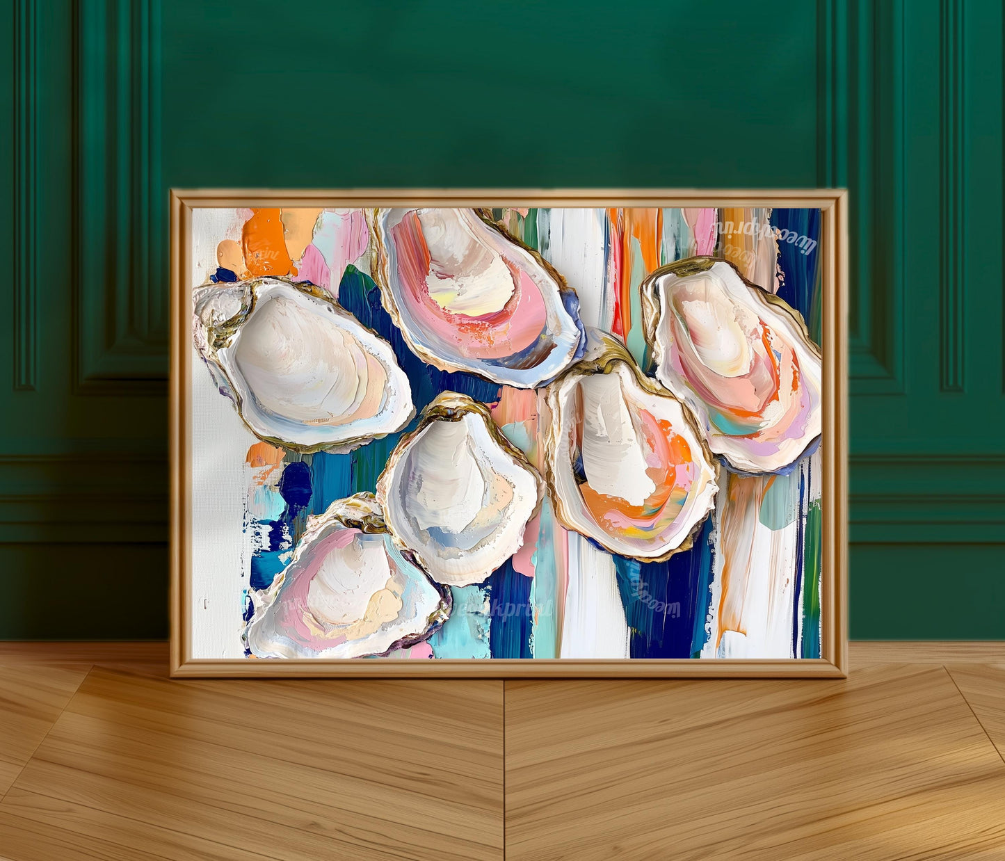 Horizontal Oyster Wall Art - Pastel Coastal Decor Oyster Bar Minimalist Kitchen Art Boho