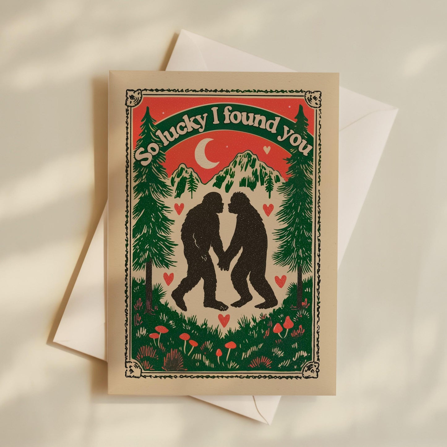 Funny Bigfoot Valentine Cards – Retro Cryptid Love Notes “So Lucky I Found You” – Sasquatch Gift for Him or Her PNW