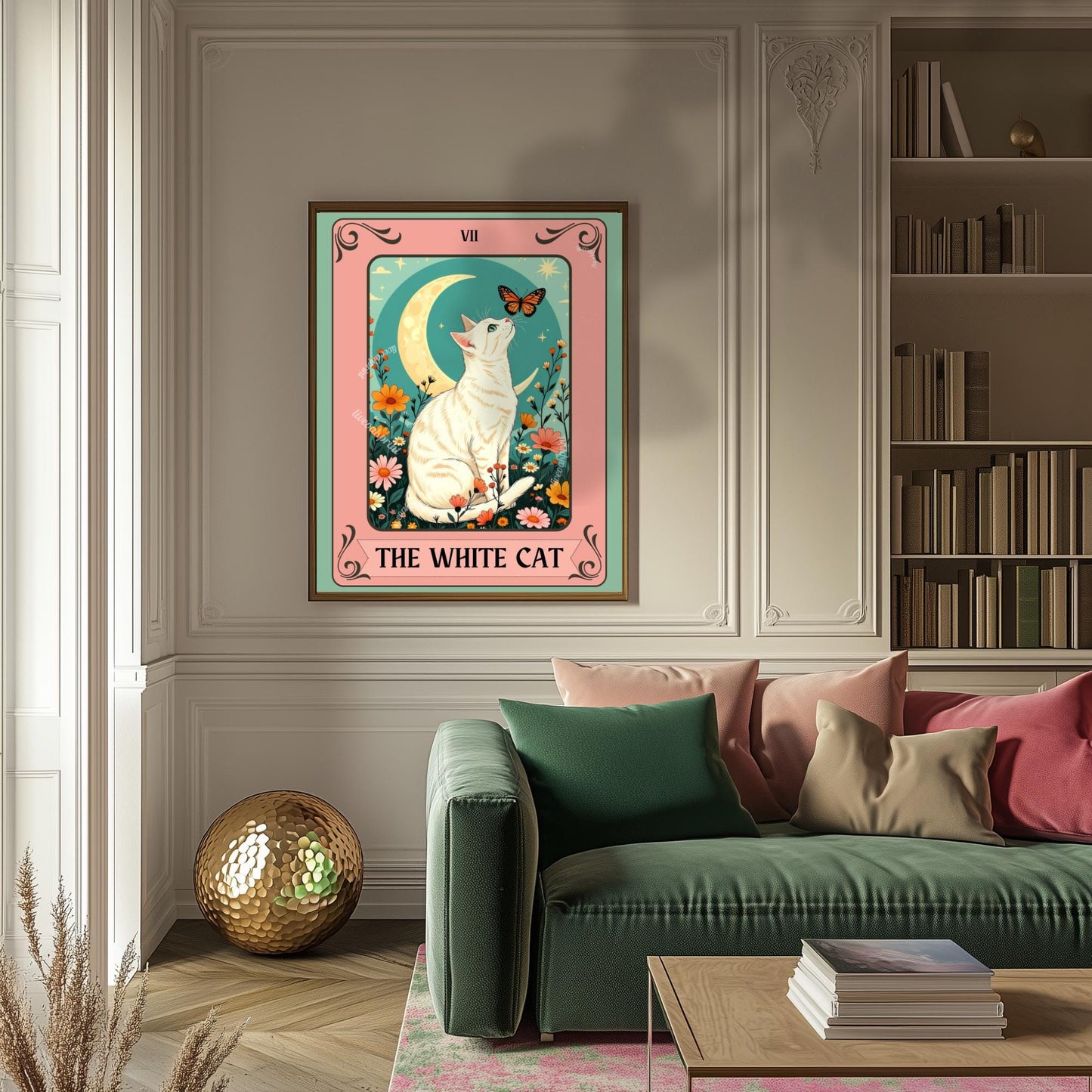 The White Cat Tarot Card Art Print – Funky Cat Wall Decor White Cat Gift Living Room Decor