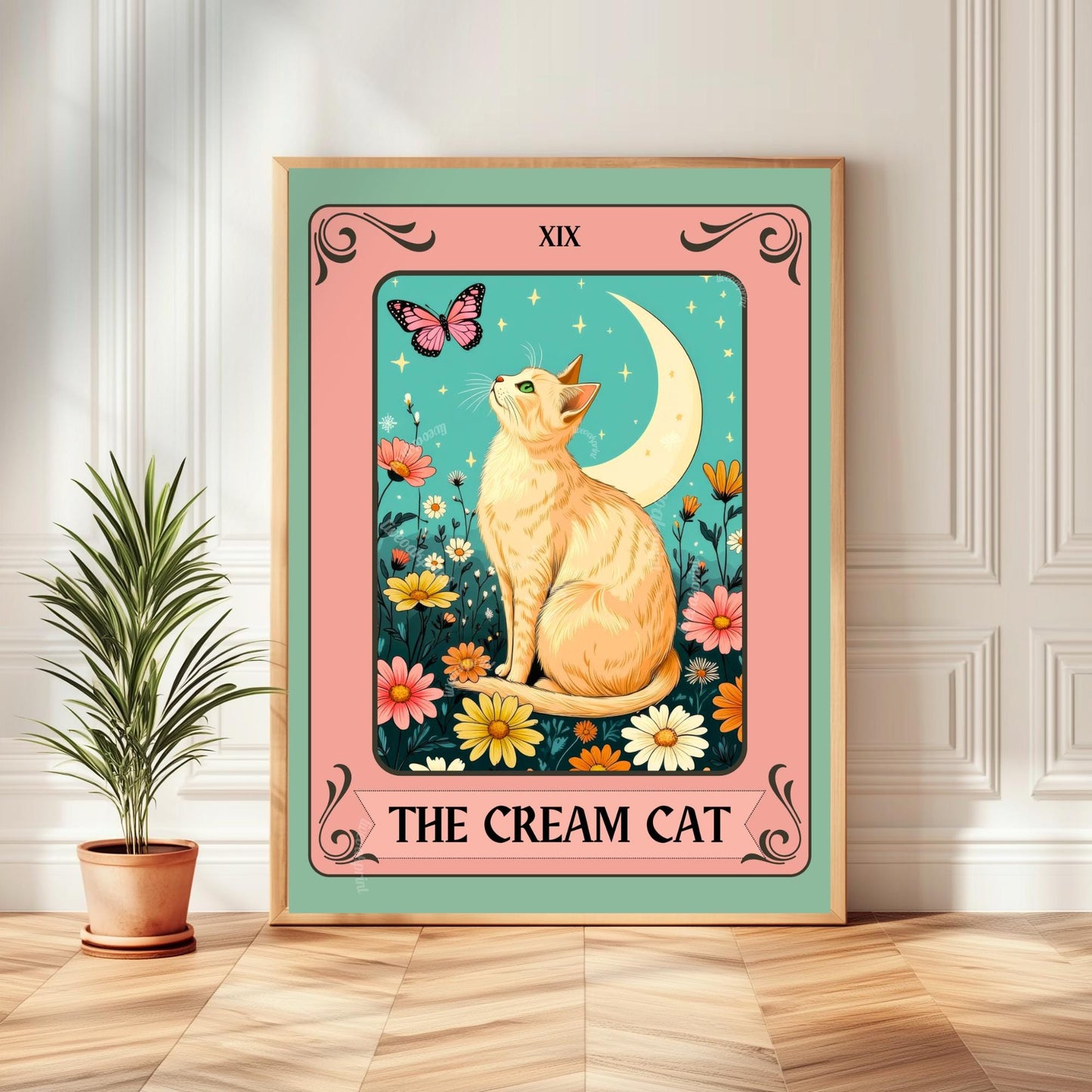 The Cream Cat Tarot Card Print – Buff Cat Wall Decor Light Orange Cat Artwork Cream Cat Gift Ideas