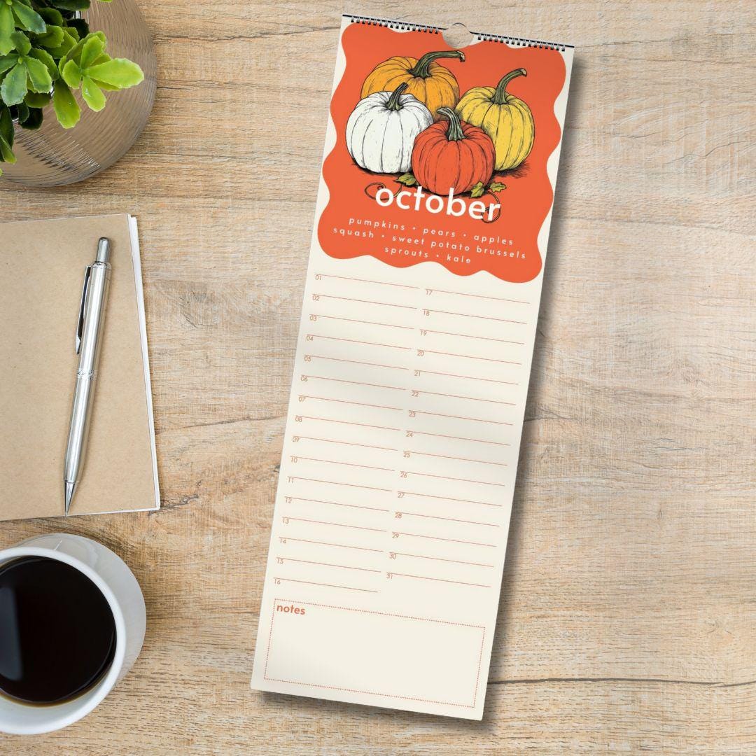 Seasonal Produce Perpetual Calendar – Date Book Colorful Forever Calendar, Birthday Calendar Date Organizer Undated Calendar Special Dates