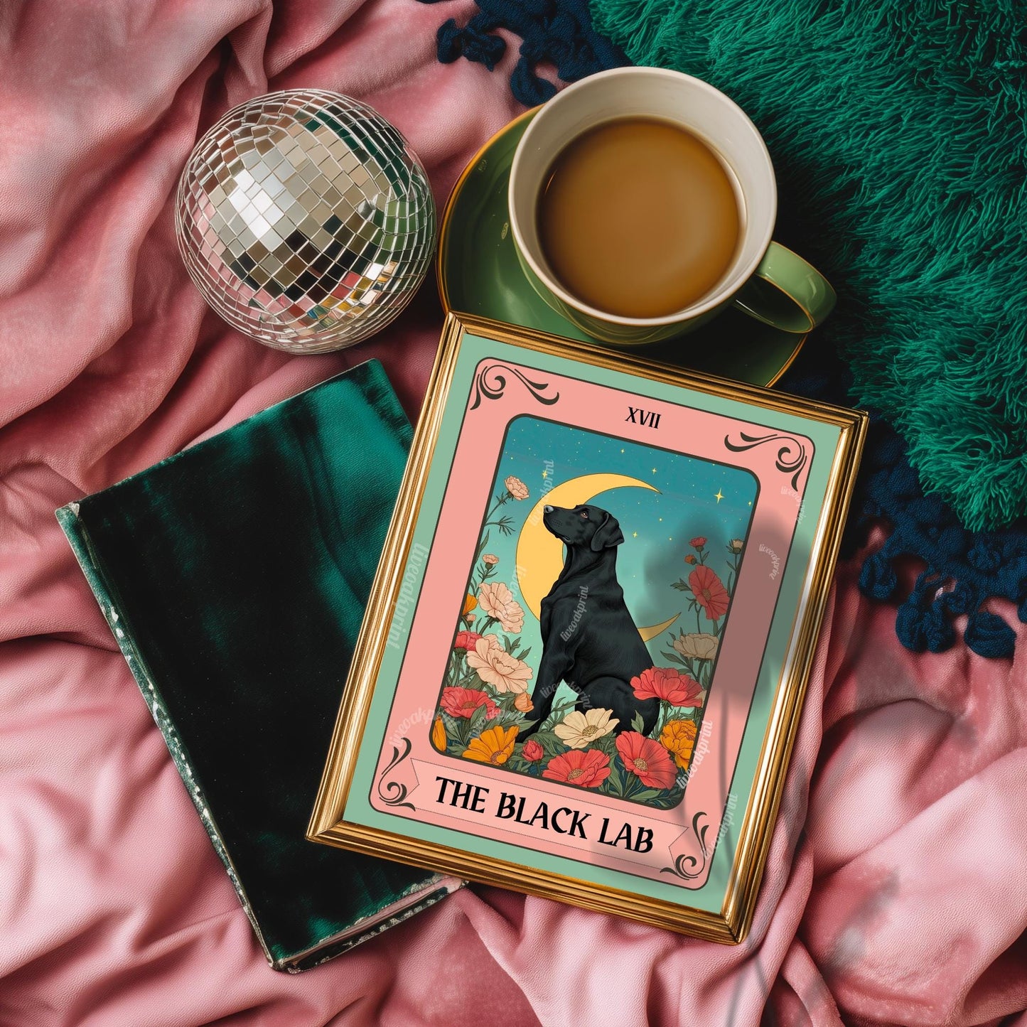 Black Lab Print Tarot Card – Boho Labrador Retriever Print Wall Decor Dog Owner Gift