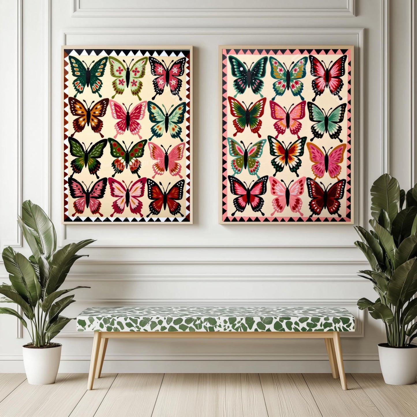 Set of Two Butterfly Art Prints – Earth Tones Boho Wall Decor