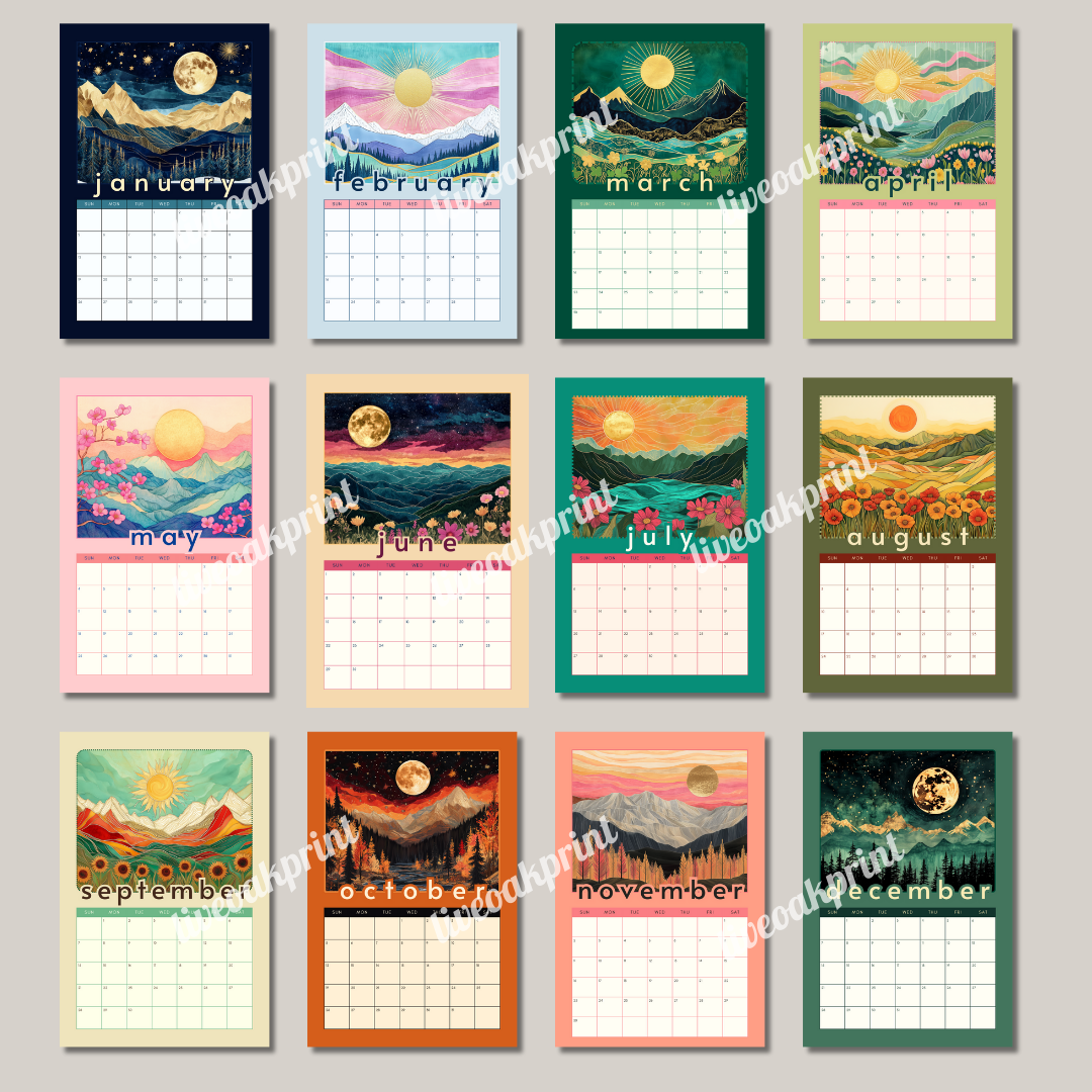 2025 Calendar : Mountain Views - Wall Calendar 2025 - Seasonal Art Calendar - Mountain Wall Calendar - Boho Wall Calendar