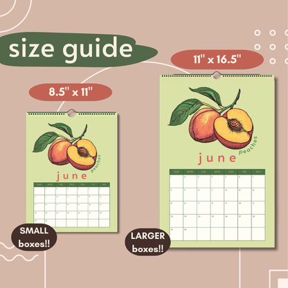 2025 Calendar : Seasonal Produce - Wall Calendar 2025 - Kitchen Calendar 2025 - Seasonal Fruits and Vegetables Calendar