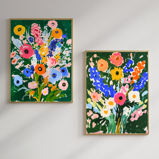 Set of 2 Green Floral Art Prints