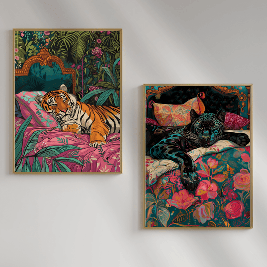 Sleeping Tiger and Puma Wall Art Set