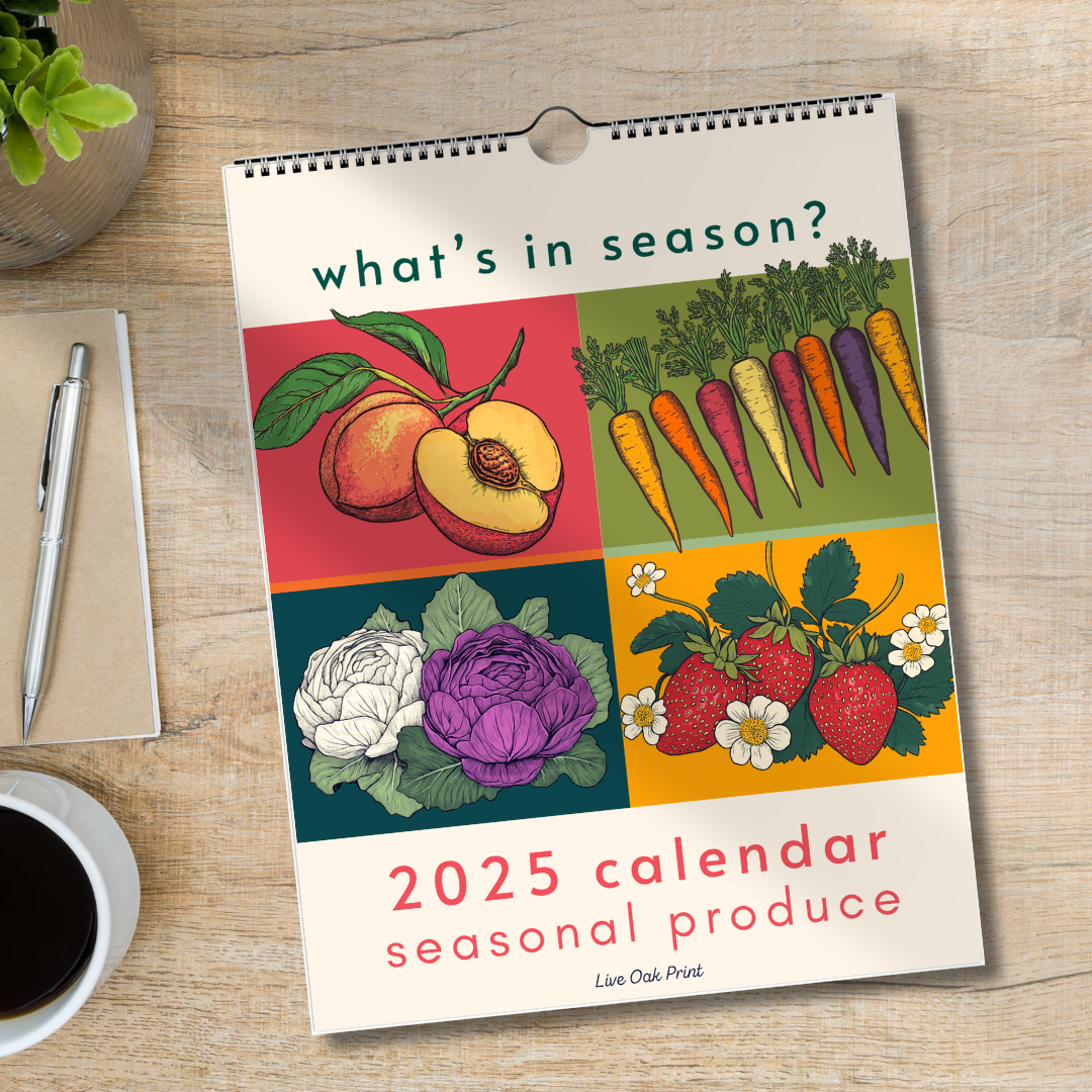 2025 Calendar : Seasonal Produce - Wall Calendar 2025 - Kitchen Calendar 2025 - Seasonal Fruits and Vegetables Calendar