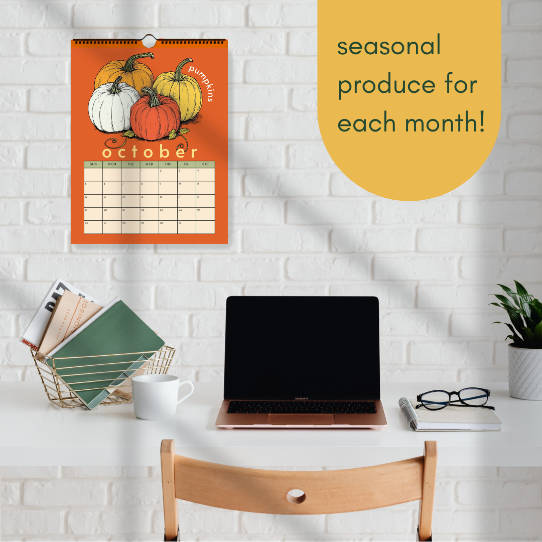 2025 Calendar : Seasonal Produce - Wall Calendar 2025 - Kitchen Calendar 2025 - Seasonal Fruits and Vegetables Calendar