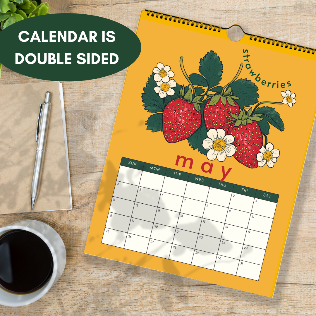 2025 Calendar : Seasonal Produce - Wall Calendar 2025 - Kitchen Calendar 2025 - Seasonal Fruits and Vegetables Calendar