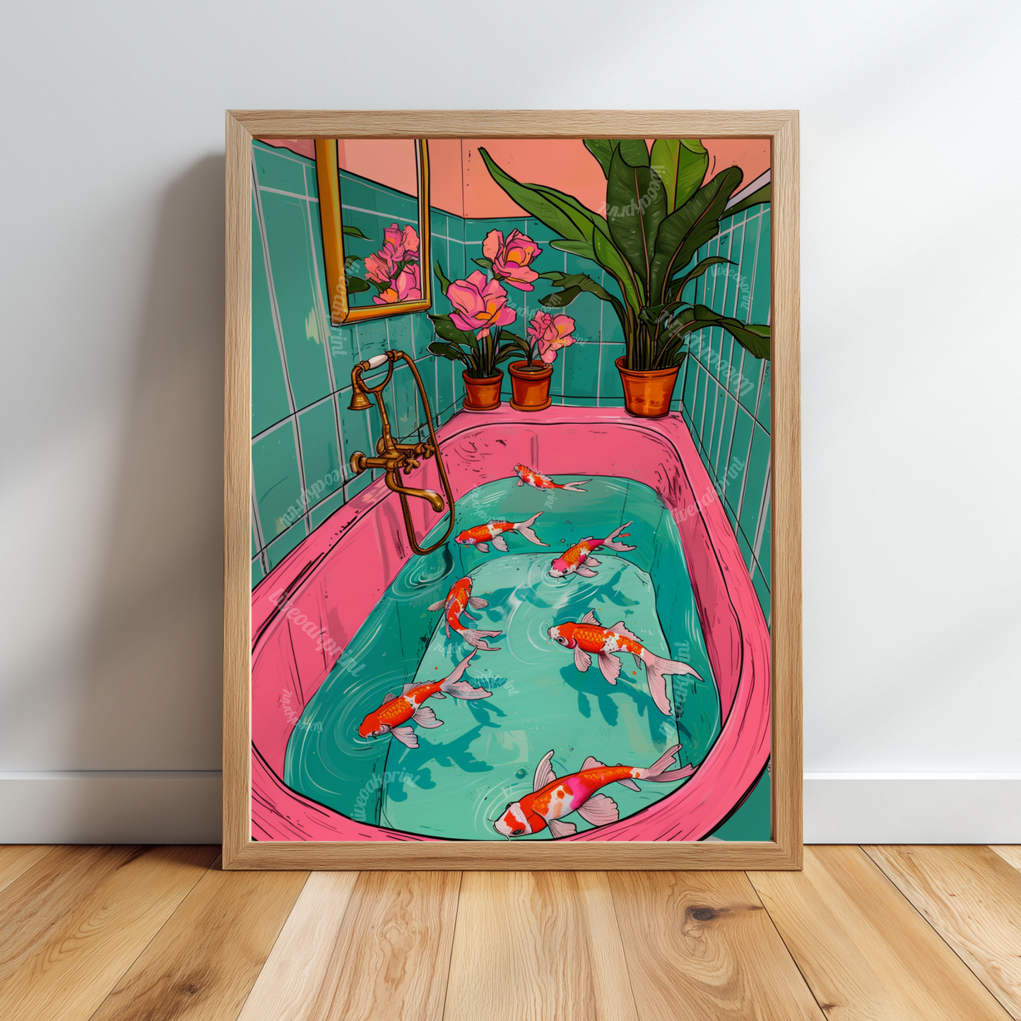 Koi Fish Swimming in a Retro Bathtub Print