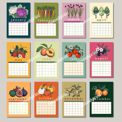 2025 Calendar : Seasonal Produce - Wall Calendar 2025 - Kitchen Calendar 2025 - Seasonal Fruits and Vegetables Calendar