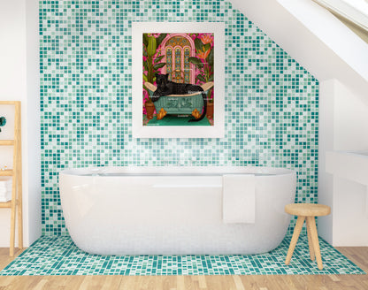 Black Panther In A Bathtub In A Luxury Bathroom - Maximalist Bathroom Decor - Black Panther Bathroom Print - Black Leopard Wall Decor LiveOakPrint