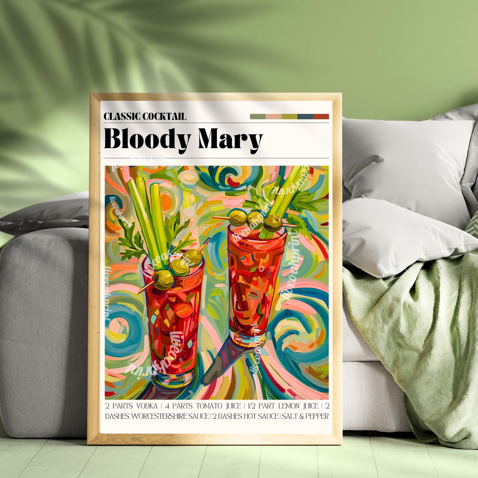 Bloody Mary Print - Cocktail Wall Art - Cute Bar Cart Art - Classic Cocktail Prints - Bloody Mary Decor - Kitchen Wall Art - Bold Print