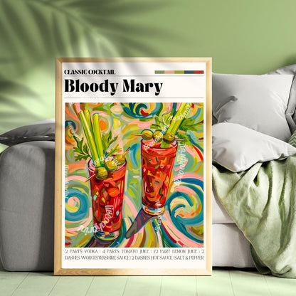 Bloody Mary Print - Cocktail Wall Art - Cute Bar Cart Art - Classic Cocktail Prints - Bloody Mary Decor - Kitchen Wall Art - Bold Print LiveOakPrint