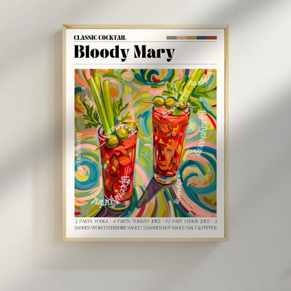 Bloody Mary Print - Cocktail Wall Art - Cute Bar Cart Art - Classic Cocktail Prints - Bloody Mary Decor - Kitchen Wall Art - Bold Print LiveOakPrint