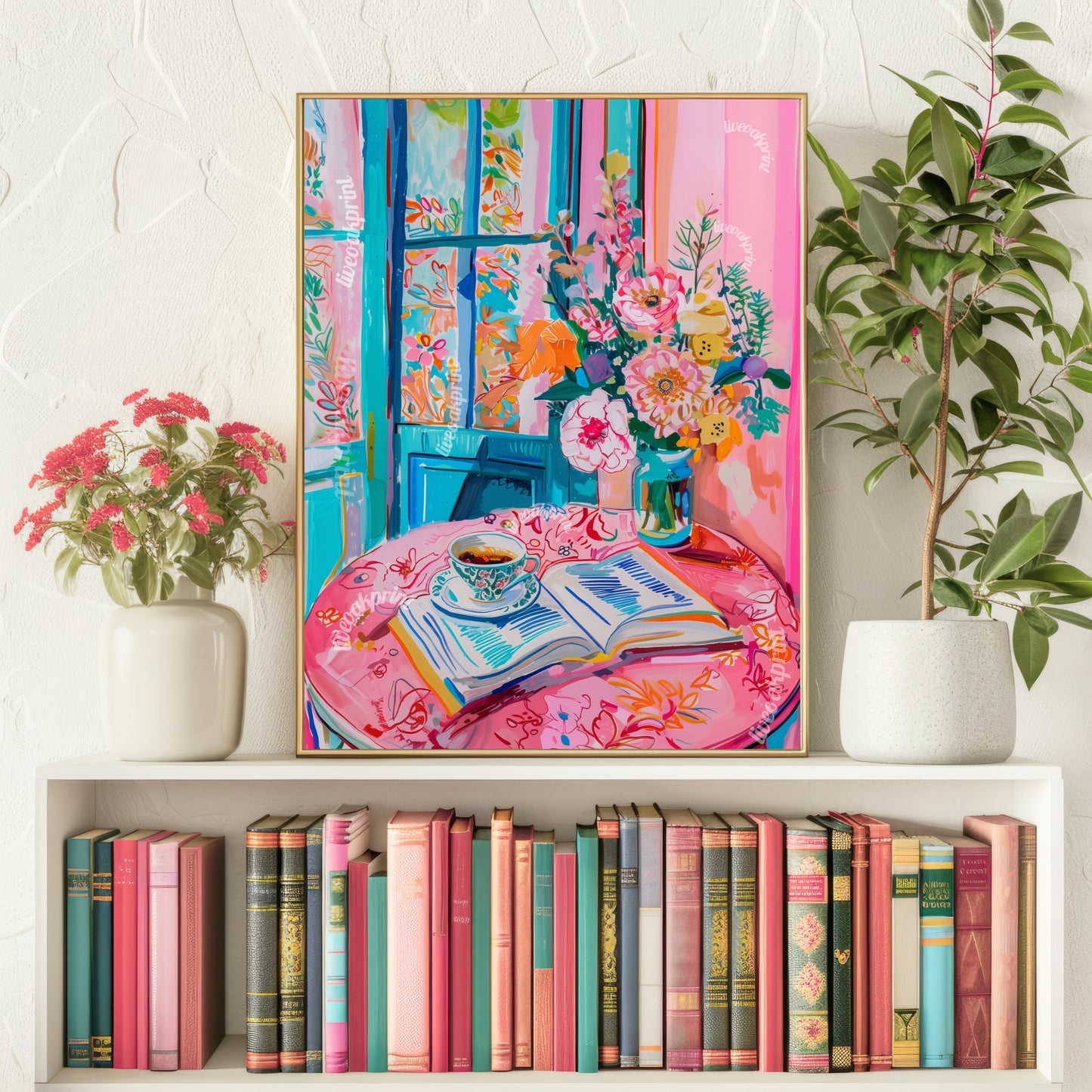 Book Print - Bookish Decor - Reading Print - Reading and Coffee Print - Boho Wall Art - Maximalist Kitchen Decor - Kitschy Kitchen Print LiveOakPrint