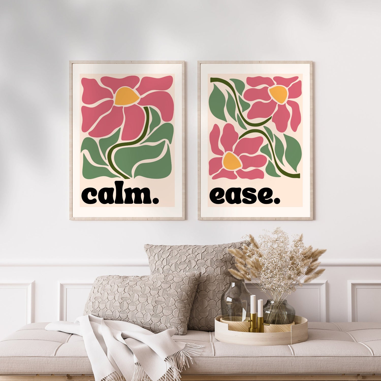 Calm, Ease. Two Print Set - Meditation Room Print - Thich Nhat Hanh Quote Print - Meditation Wall Art - Meditation Room Print - Buddhist Art LiveOakPrint