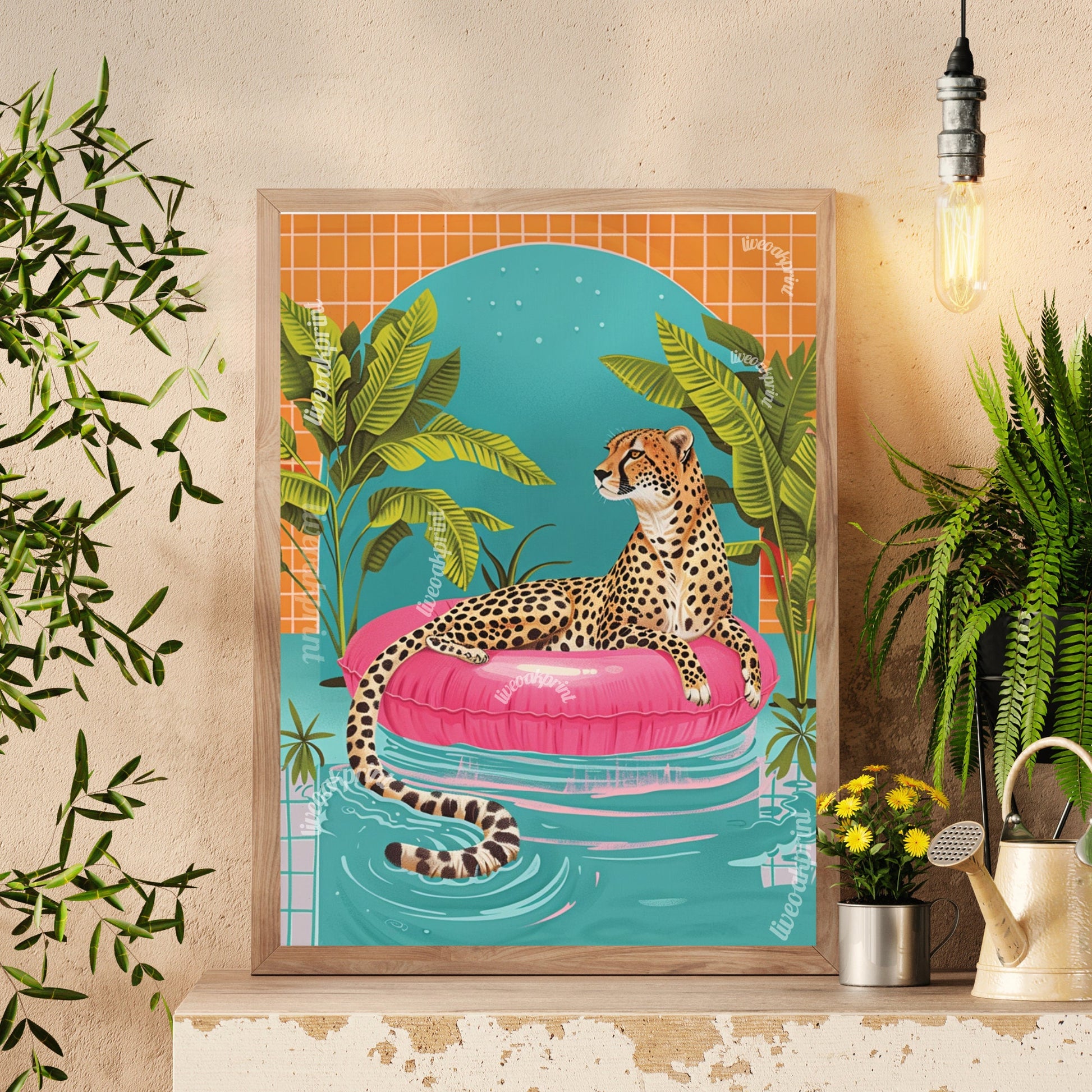 Cheetah Floating in a Pool - Summer Wall Art - Maximalist Wall Art - Cheetah Print - Cheetah Wall Art - Jungle Wall Decor LiveOakPrint