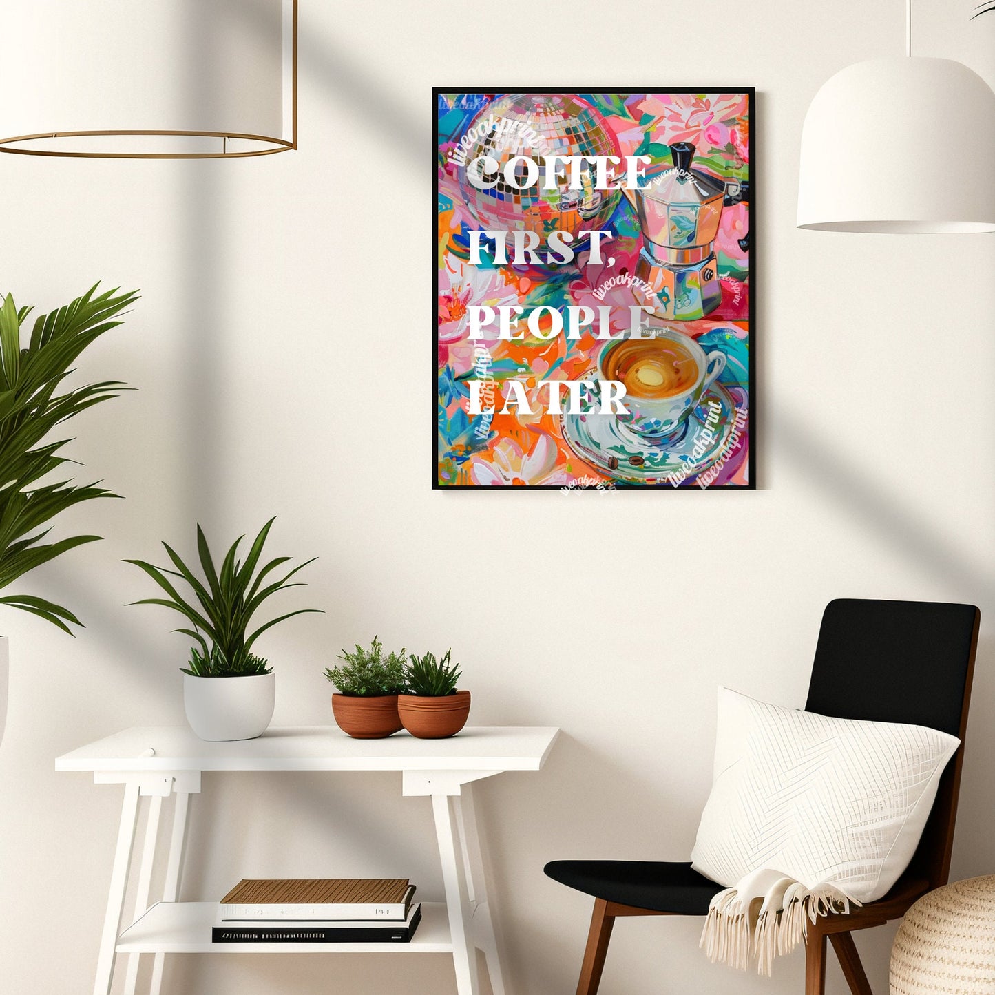 Coffee First, People Later Print - Funny Coffee Print - Disco Coffee Print - Disco Kitchen Art - Maximalist Kitchen Wall Art LiveOakPrint