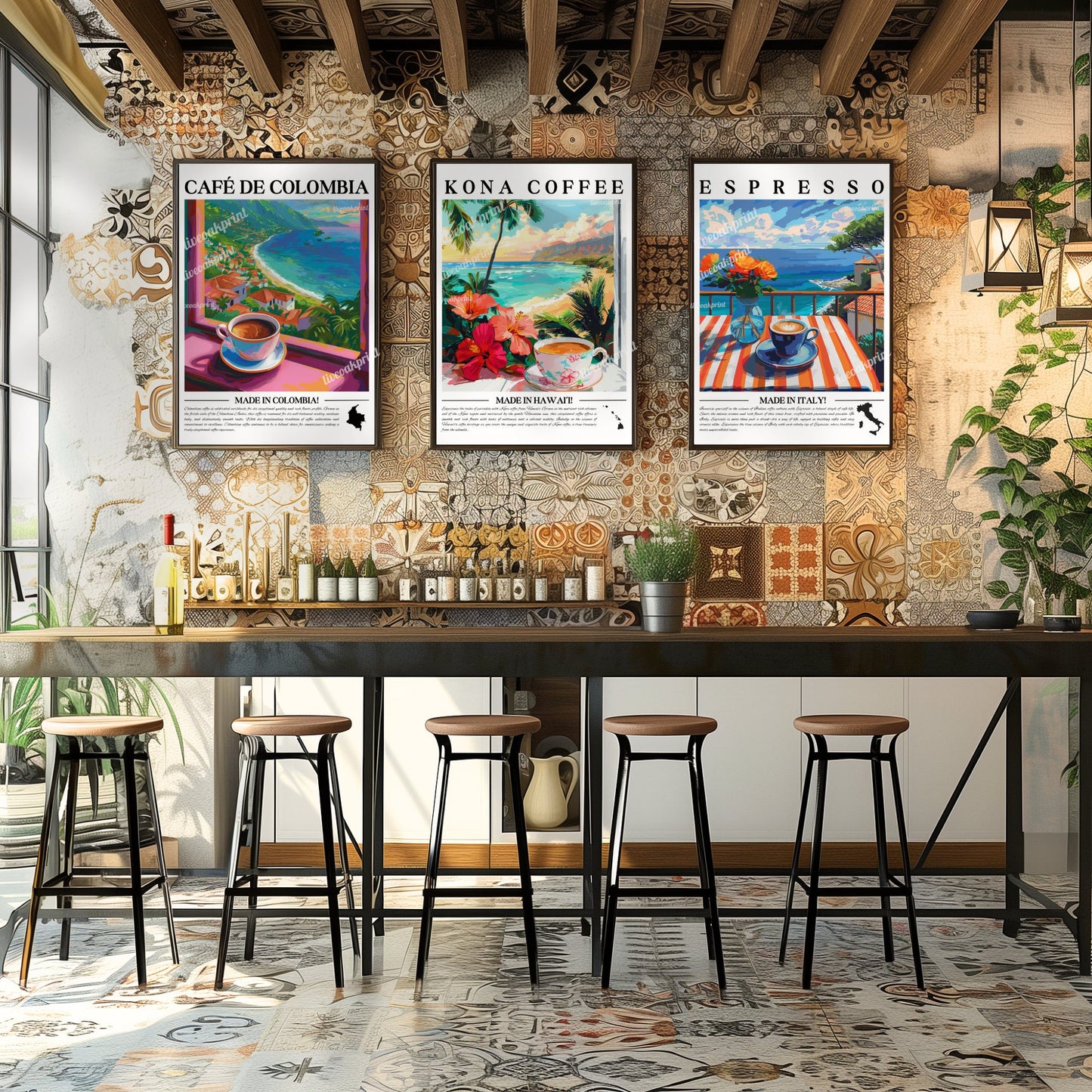 Colombia - Cafe De Colombia | Coffee Around The World Series | Colombian Coffee Print - Colombia Travel Print - Coffee Bar Decor LiveOakPrint